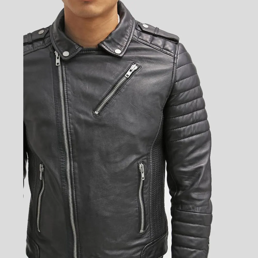 Cain Black Slim Fit Biker Leather Jacket