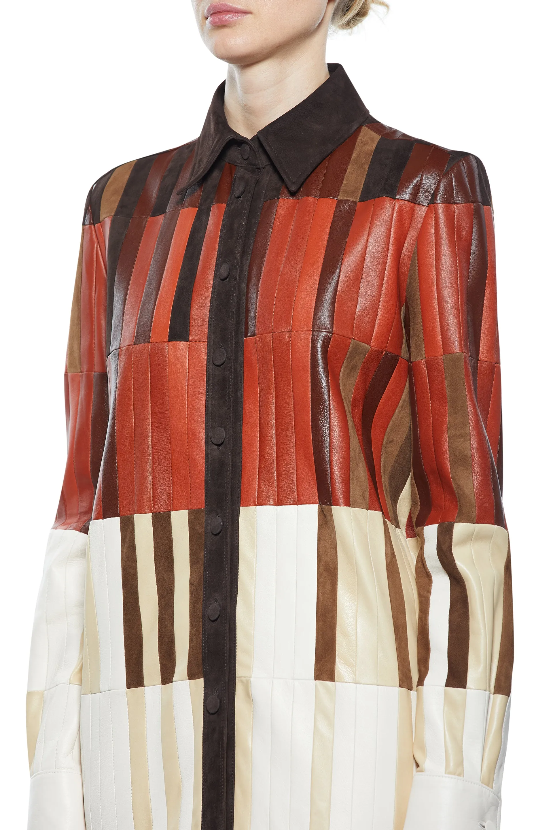 Campos Patchwork Overshirt in Red Clay Nappa Leather