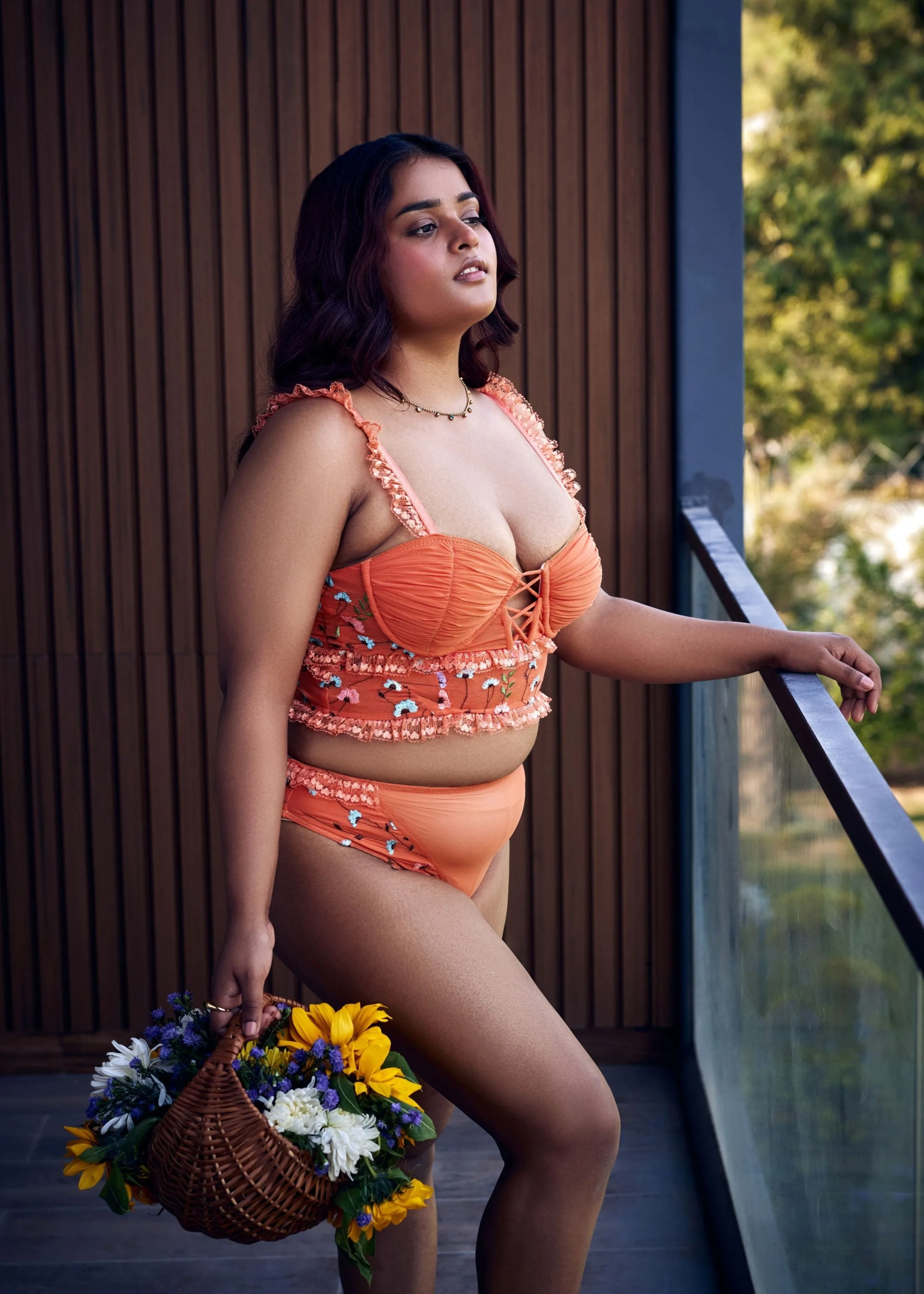 Cassandra Orange Floral Embroidered High-Rise Briefs