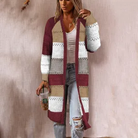 Casual Color Clashing Plaid Patchwork Loose Knit Cardigan Jacket Wholesale Womens Clothing