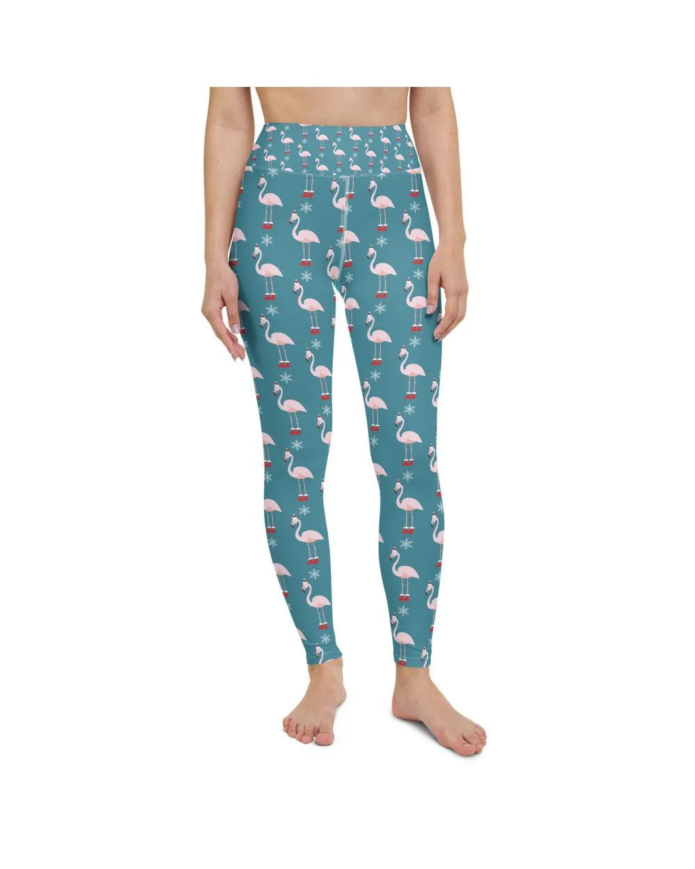 Christmas Flamingo Patterned Yoga Pants