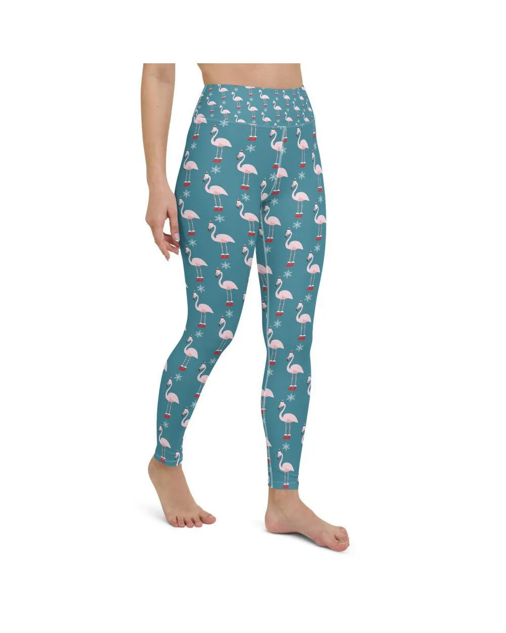 Christmas Flamingo Patterned Yoga Pants