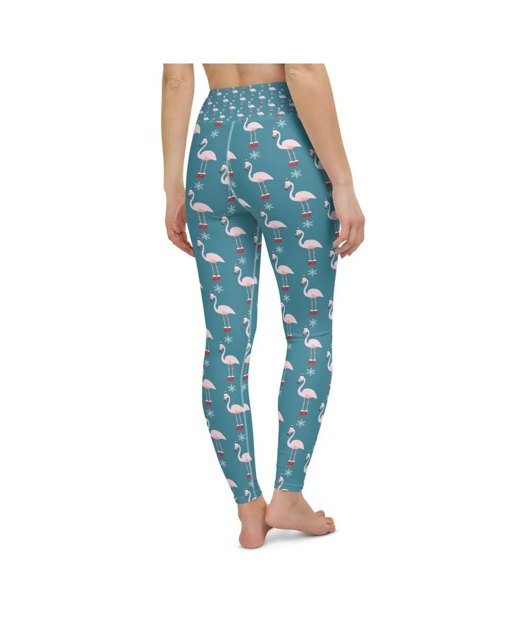 Christmas Flamingo Patterned Yoga Pants