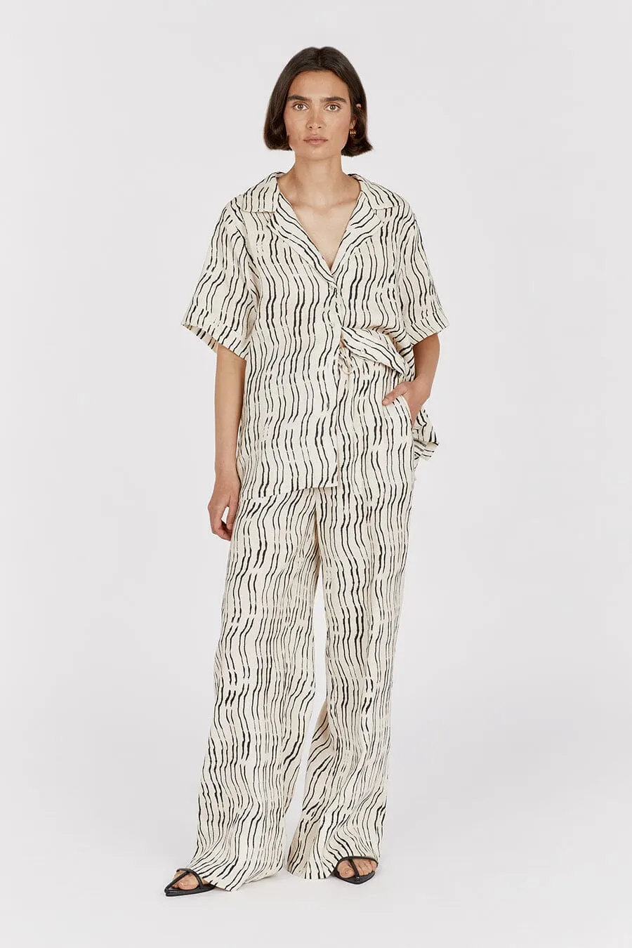 CLAIR CREAM STRIPE LINEN PANT