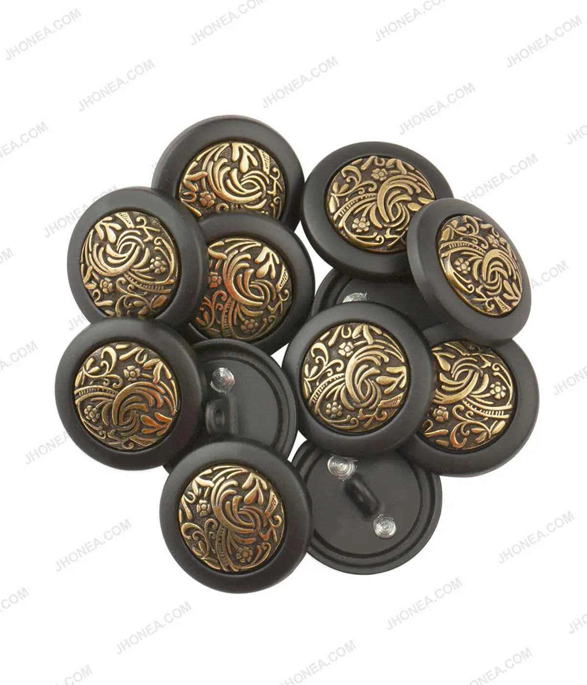 Classic Antique Brass with Matte Black Rim Border Metal Buttons