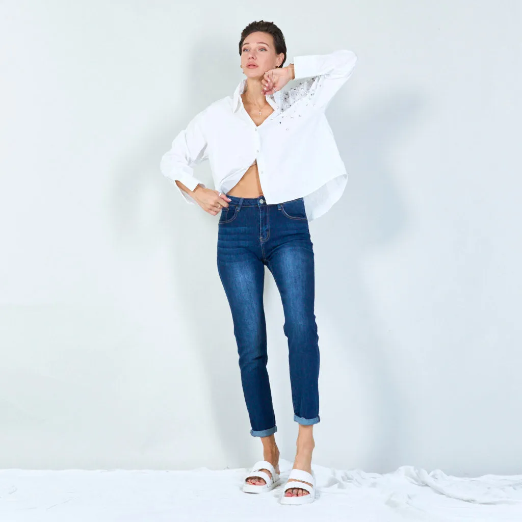 Classic high-waisted skinny jeans with rolled hem wholesale