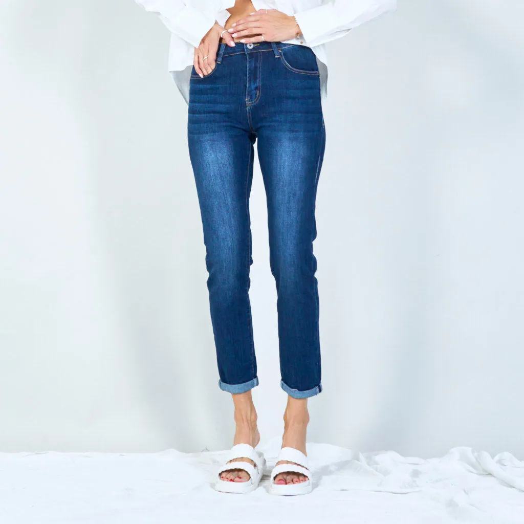 Classic high-waisted skinny jeans with rolled hem wholesale