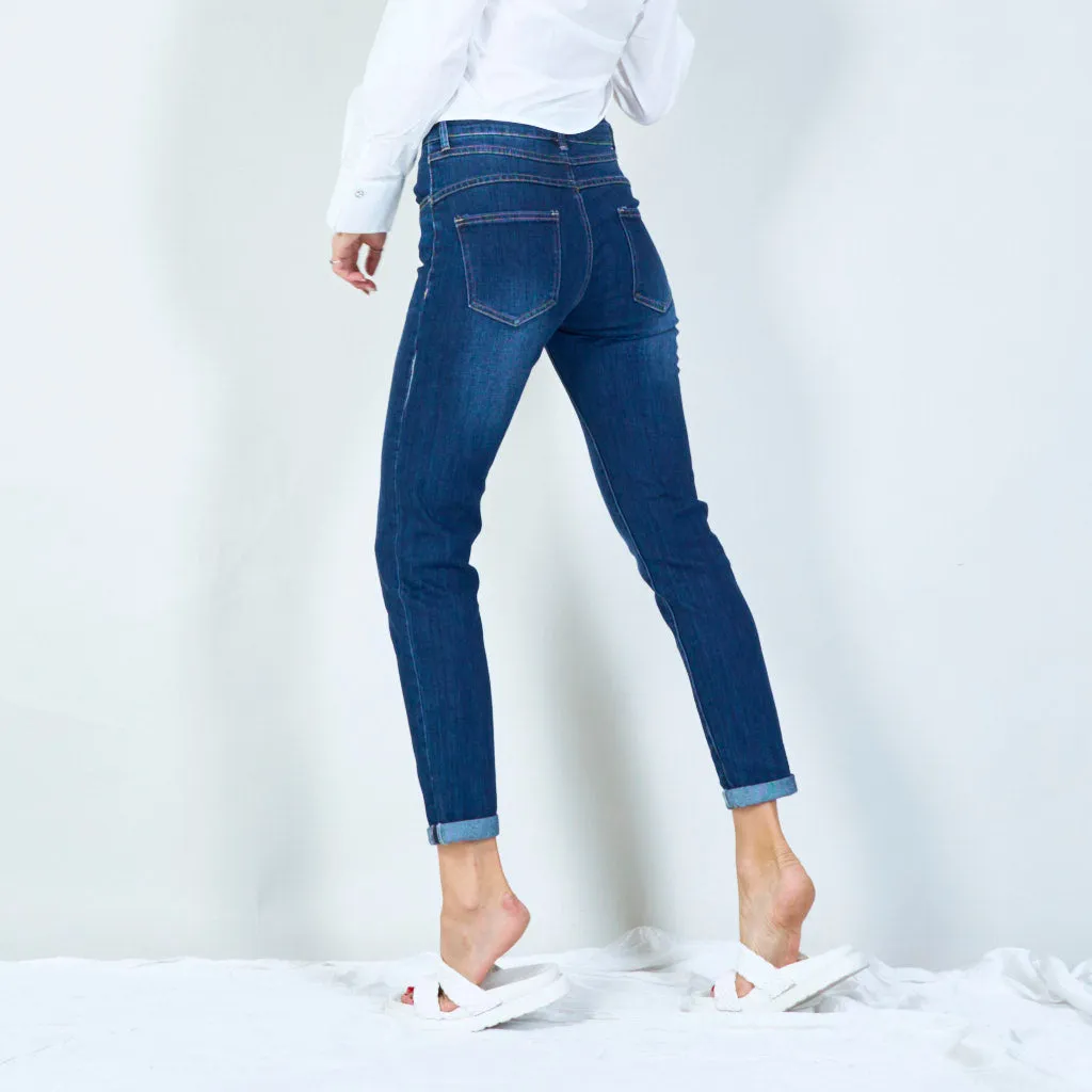 Classic high-waisted skinny jeans with rolled hem wholesale