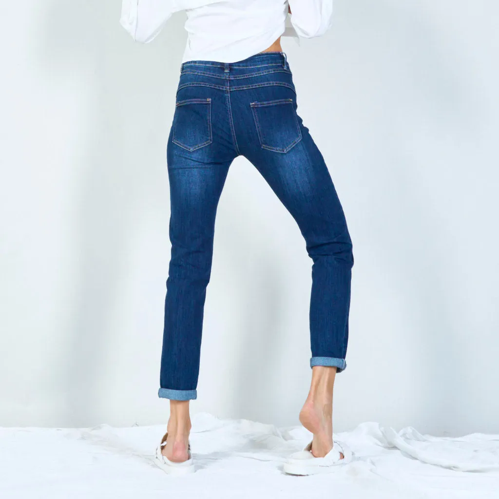 Classic high-waisted skinny jeans with rolled hem wholesale