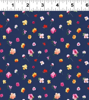 Clothworks Flourish - Digital Y4097 53 Ditsy Floral Navy Blue By The Yard