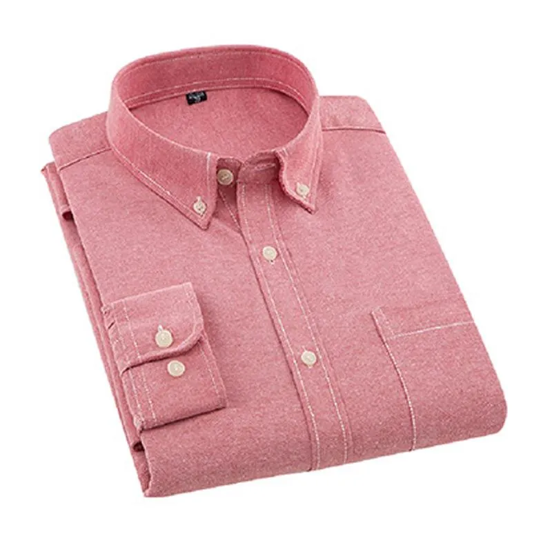 Collared Button-Up Long-Sleeved Shirt with Front Pocket