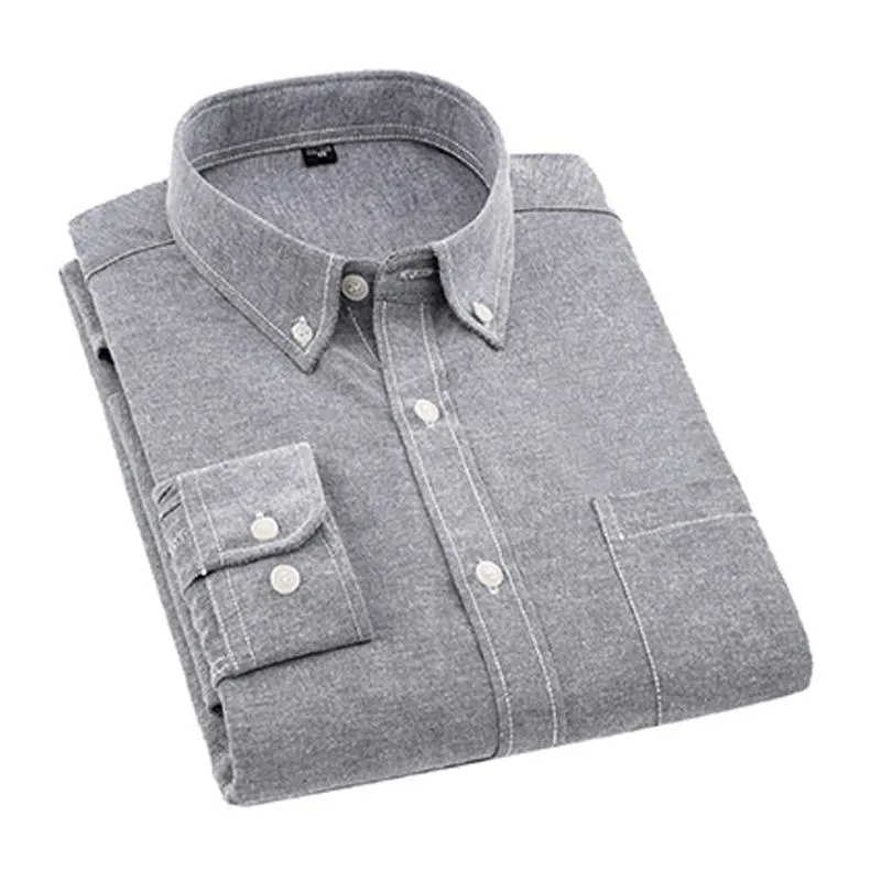 Collared Button-Up Long-Sleeved Shirt with Front Pocket