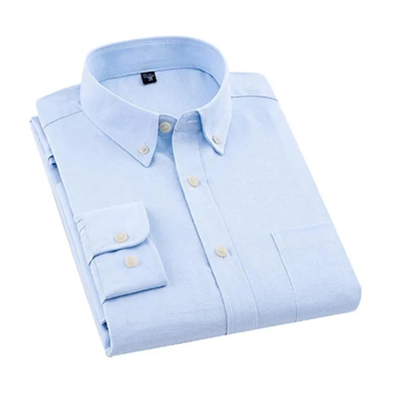 Collared Button-Up Long-Sleeved Shirt with Front Pocket