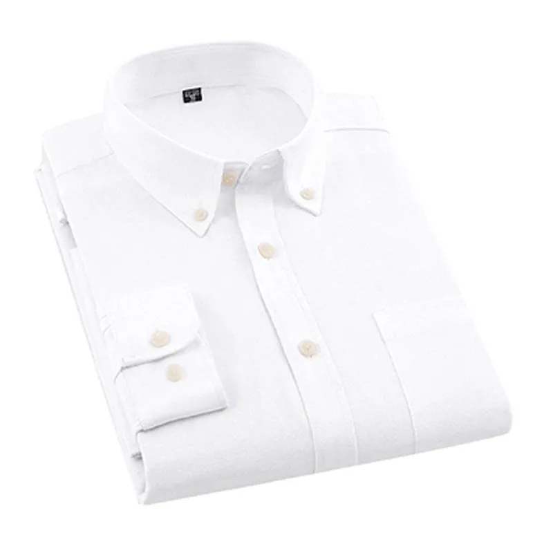 Collared Button-Up Long-Sleeved Shirt with Front Pocket