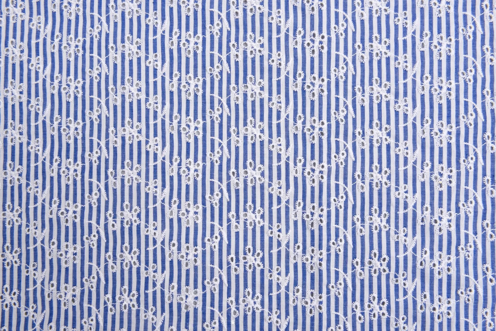 Cotton Blue/White Stripe  Eyelet Embroidery Flower Fabric - G11156/021