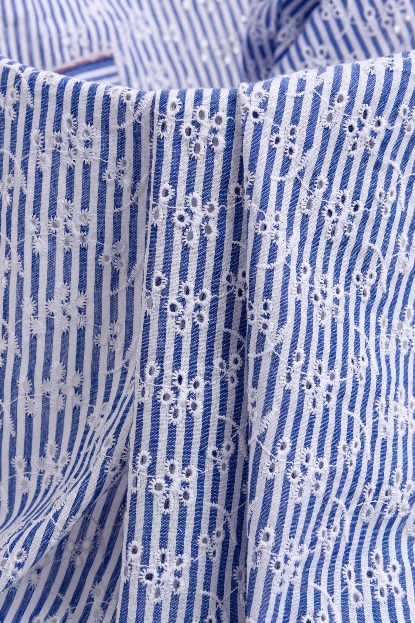 Cotton Blue/White Stripe  Eyelet Embroidery Flower Fabric - G11156/021