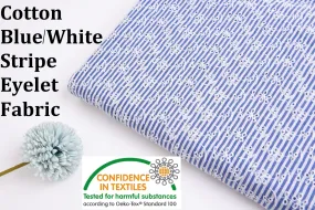 Cotton Blue/White Stripe  Eyelet Embroidery Flower Fabric - G11156/021