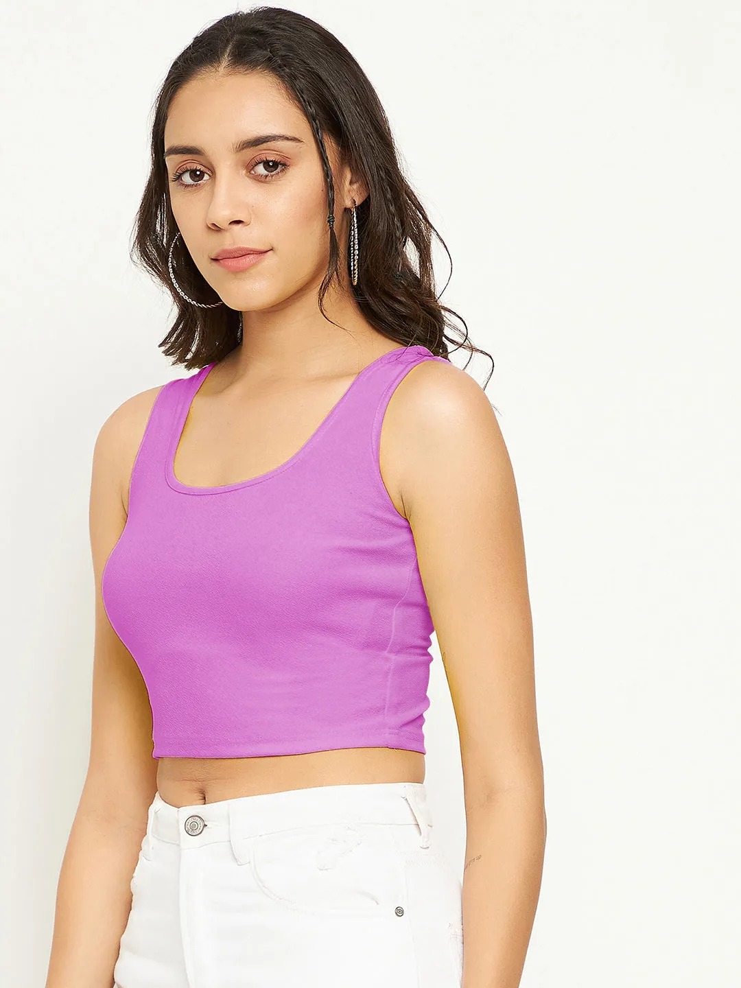 Cotton Stretchable Basic Round Neck Crop Top