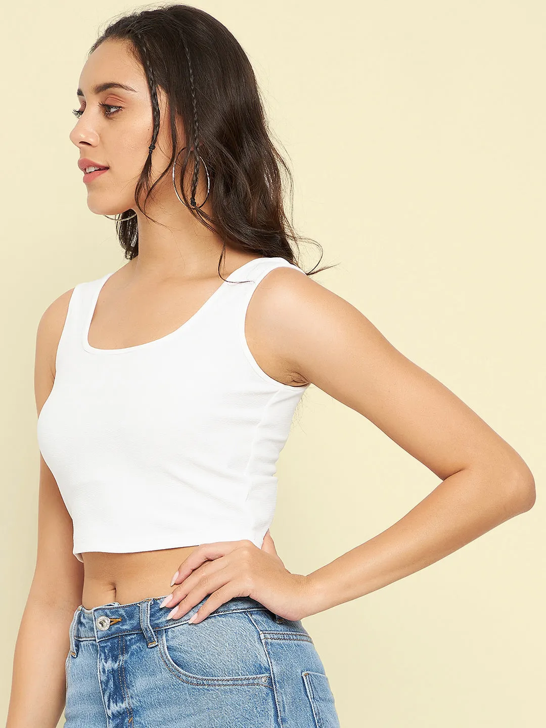 Cotton Stretchable Basic Round Neck Crop Top