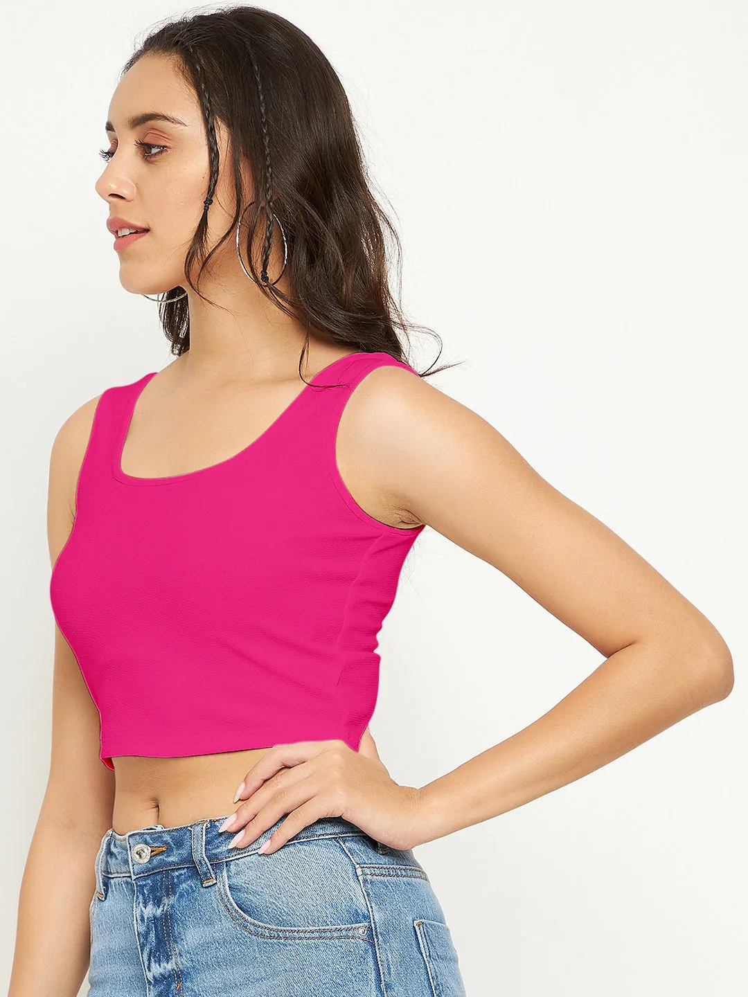 Cotton Stretchable Basic Round Neck Crop Top