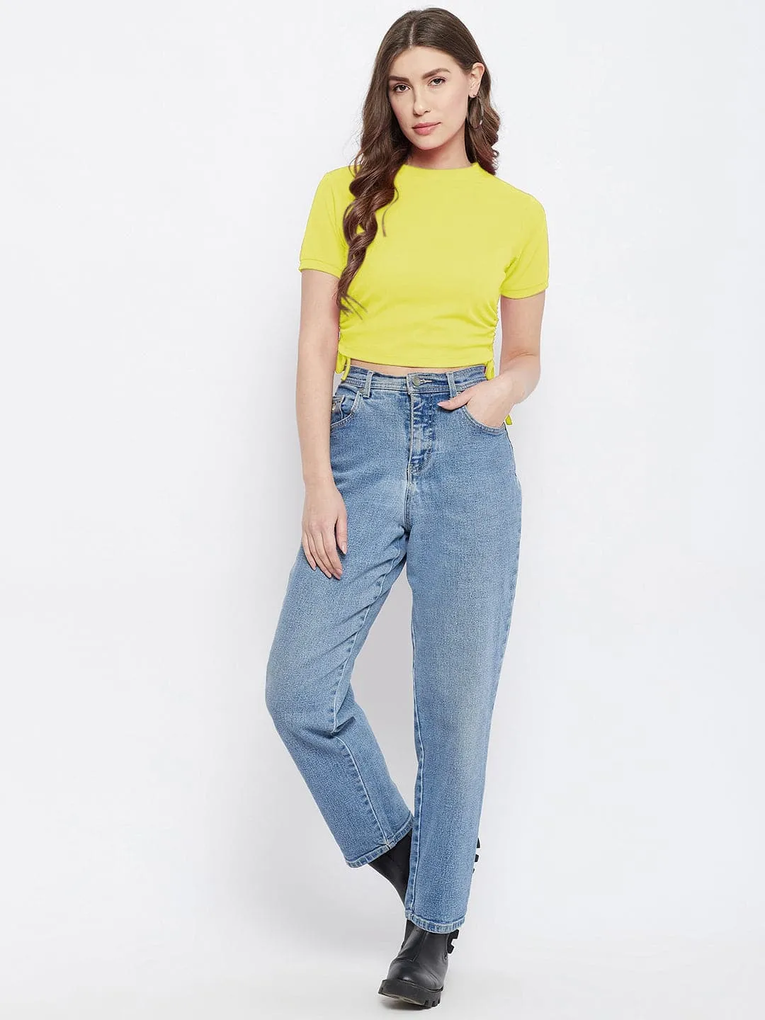 Cotton Stretchable Side Drawstring Crop Top