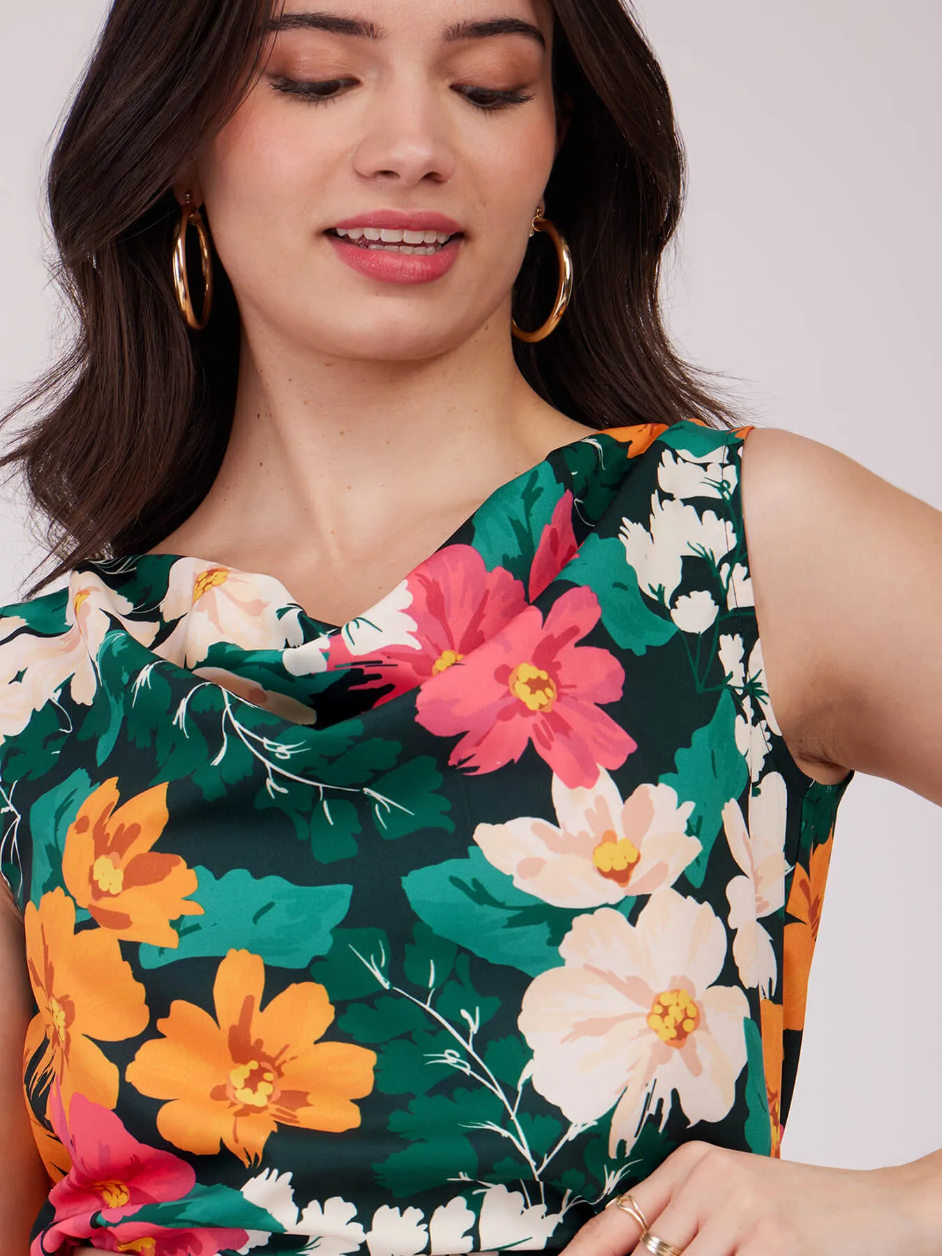 Cowl Neck Floral Top - Multicolour