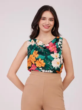 Cowl Neck Floral Top - Multicolour