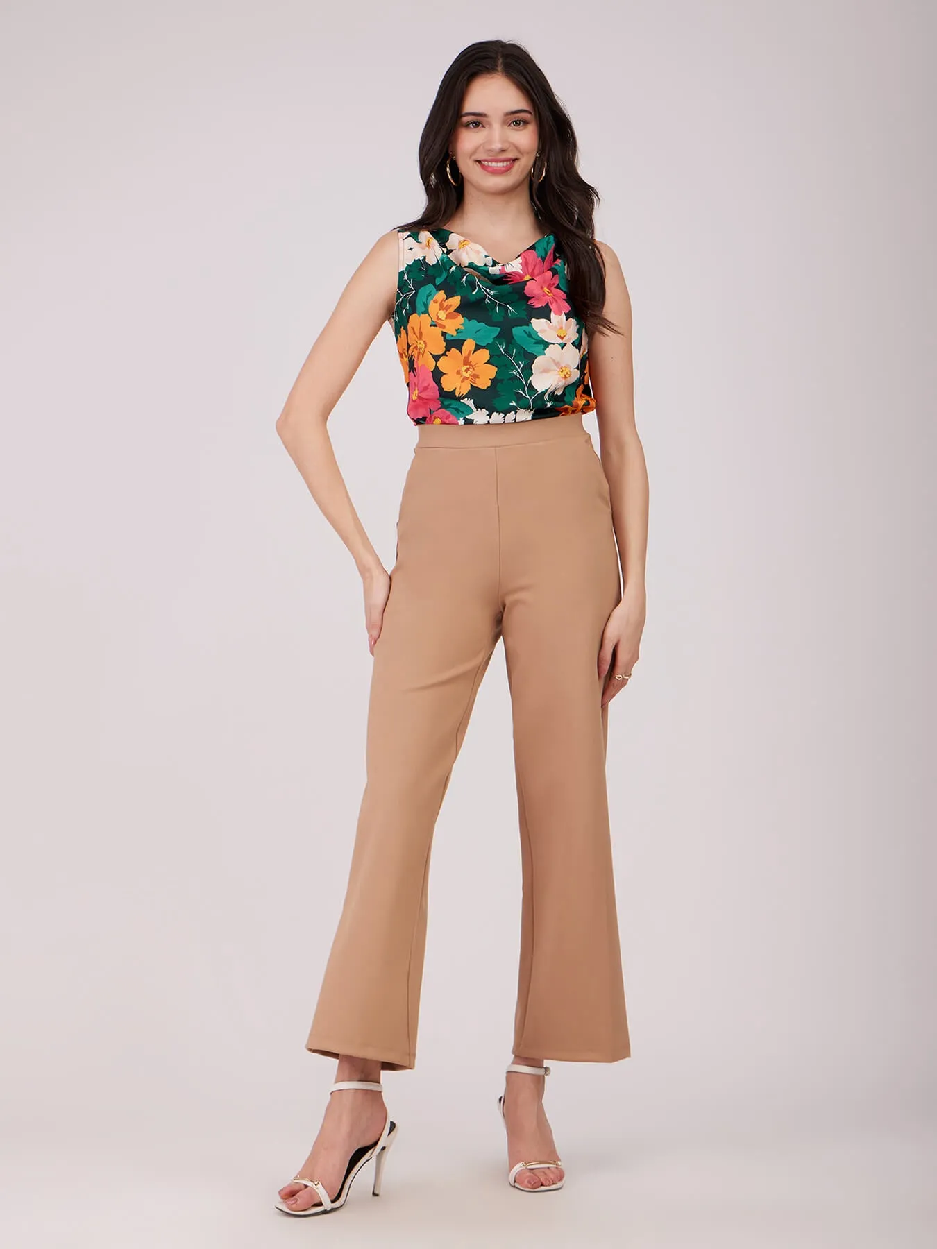 Cowl Neck Floral Top - Multicolour