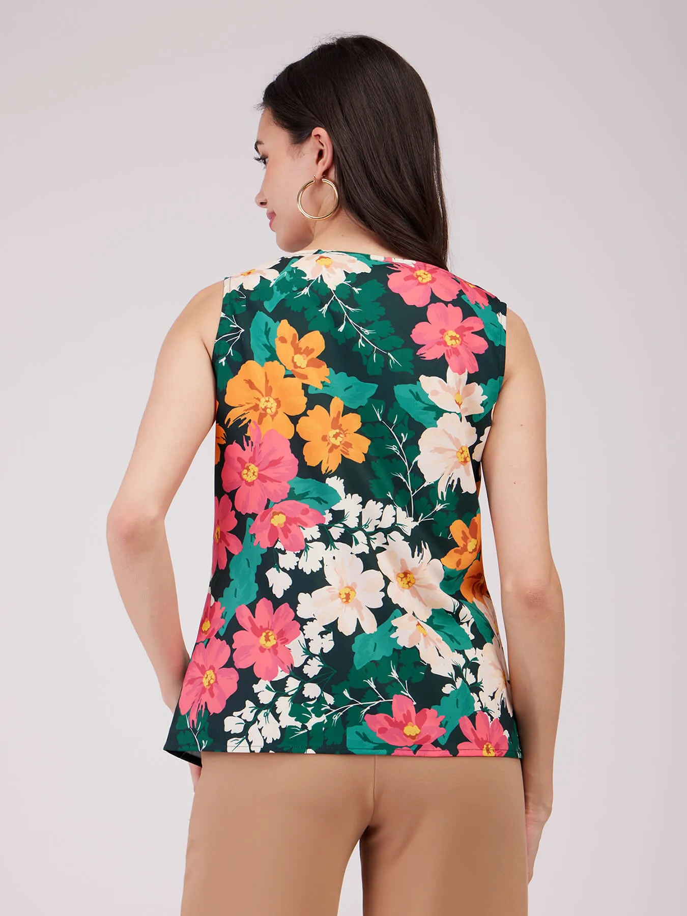 Cowl Neck Floral Top - Multicolour