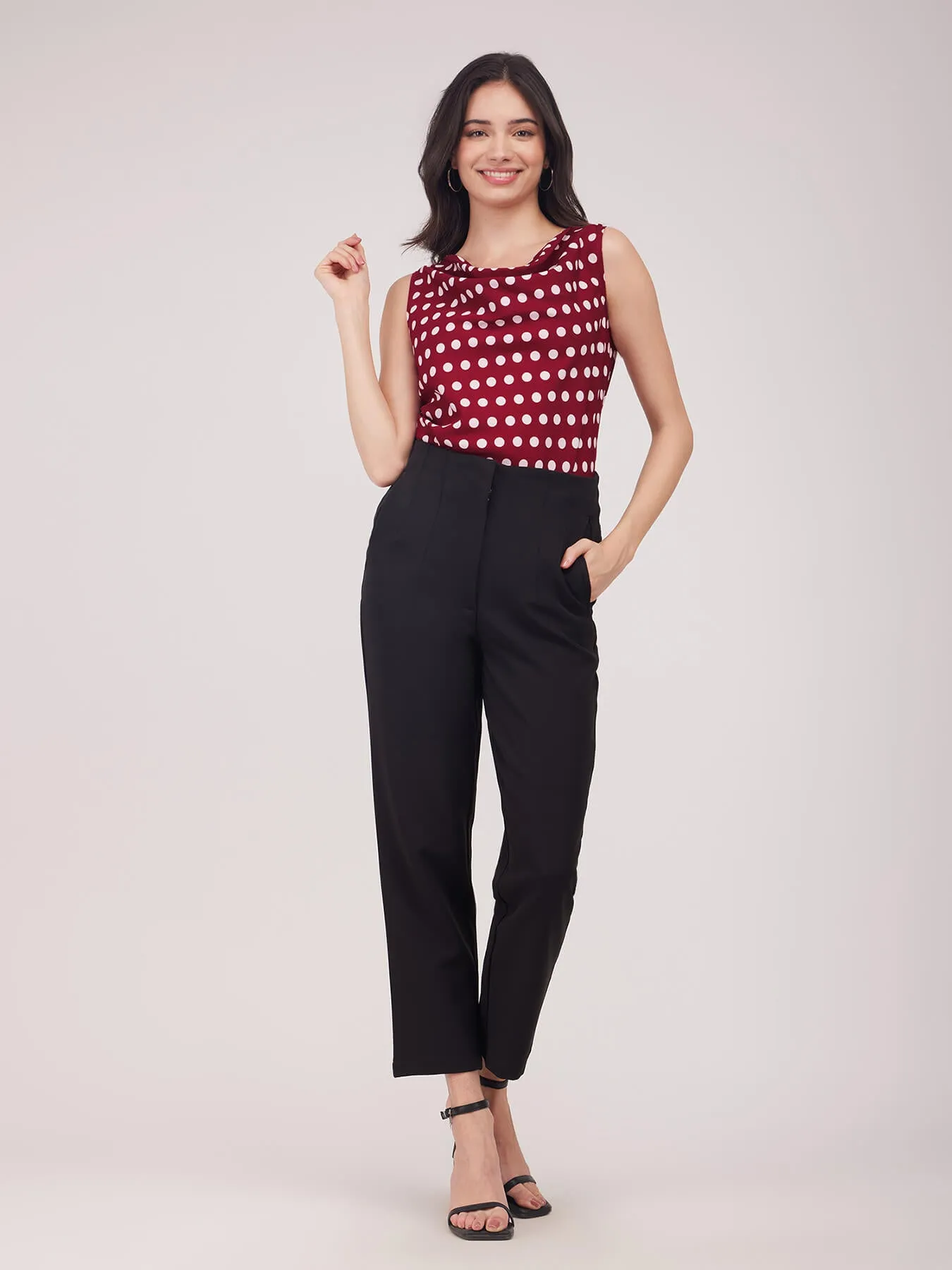 Cowl Neck Polka Top - Maroon