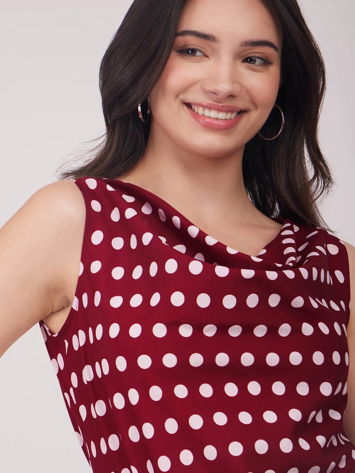 Cowl Neck Polka Top - Maroon