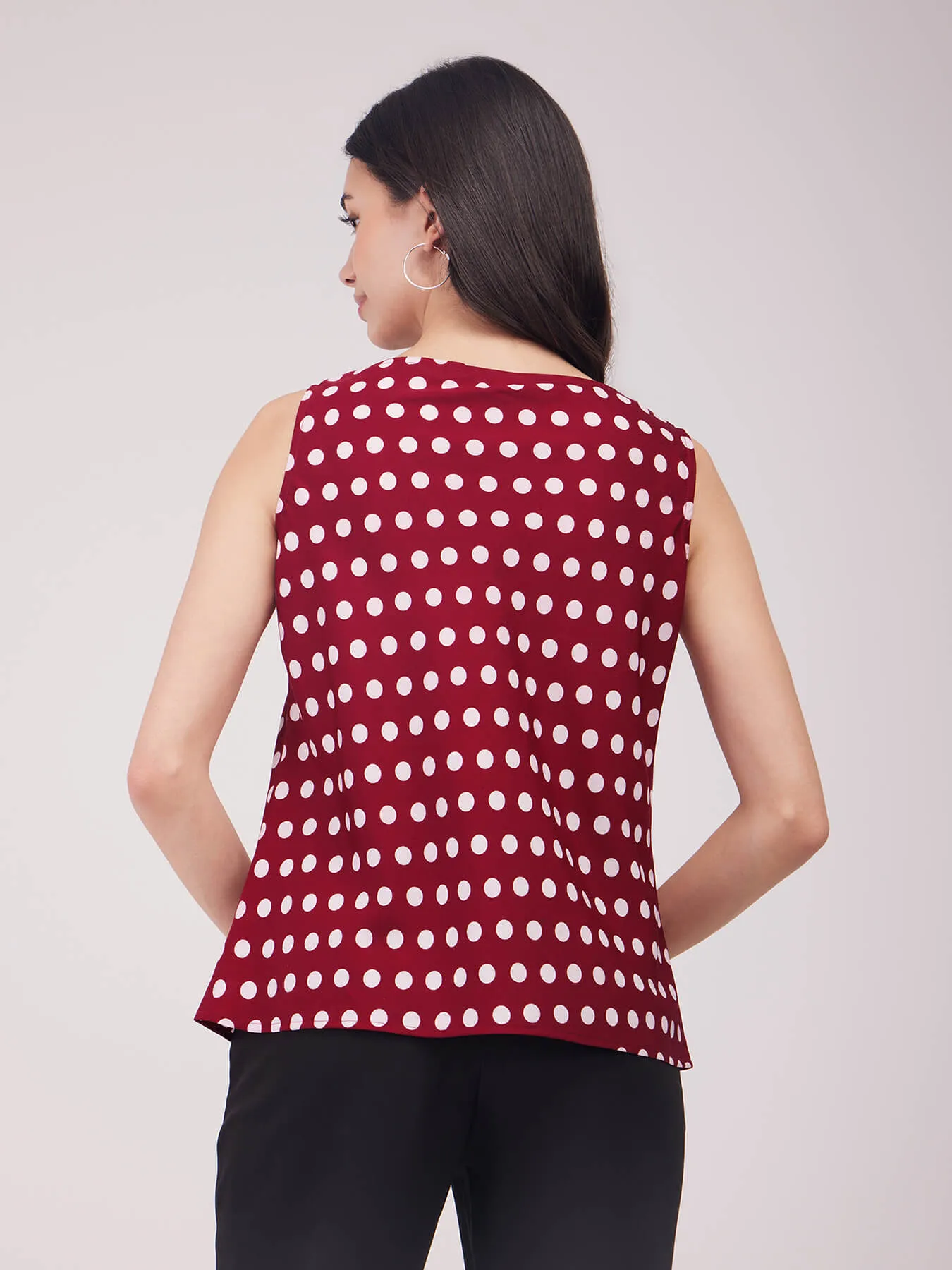 Cowl Neck Polka Top - Maroon