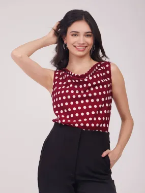 Cowl Neck Polka Top - Maroon