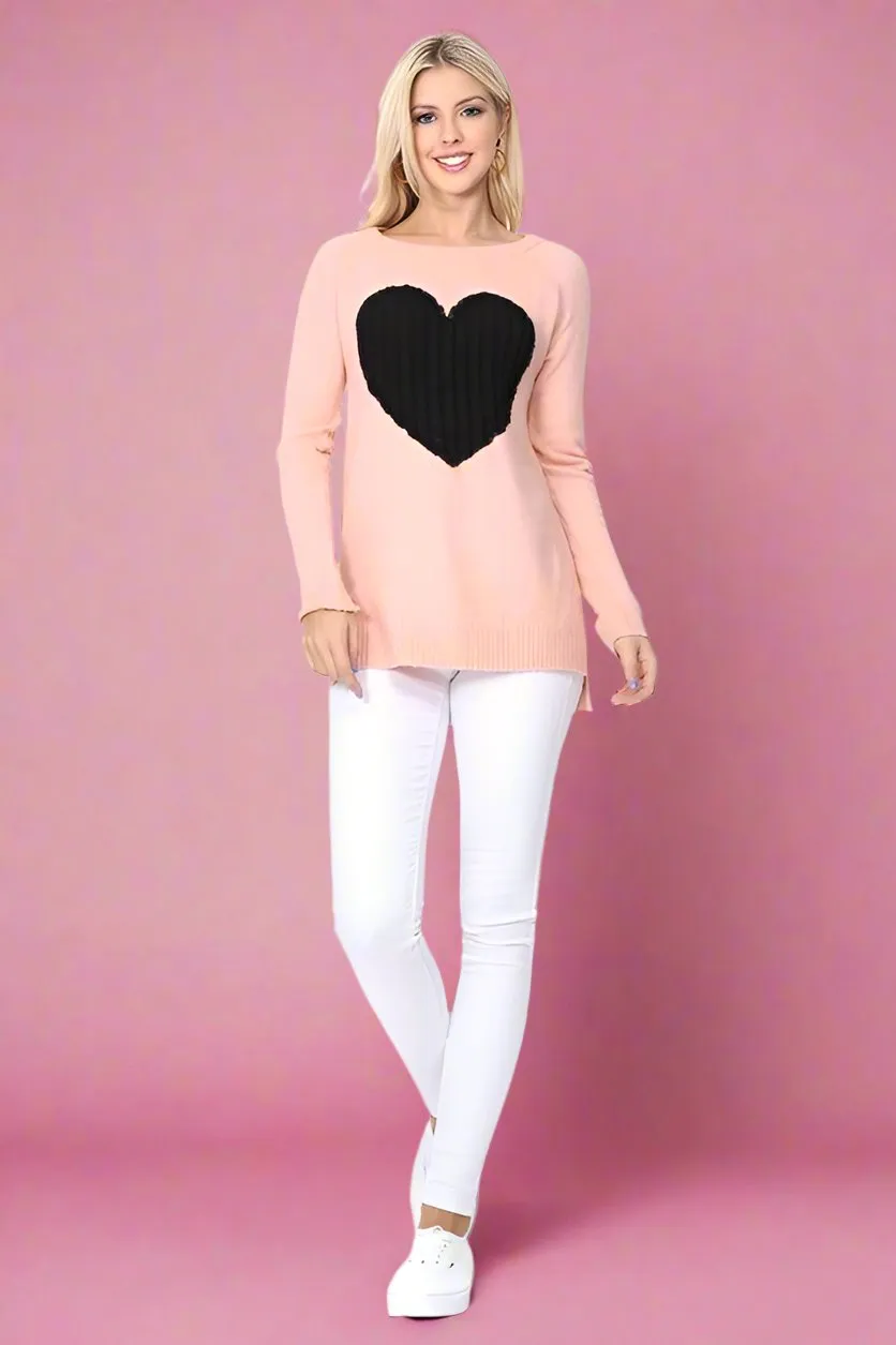 Cozy Heart Jacquard Round Neck Pullover Sweater