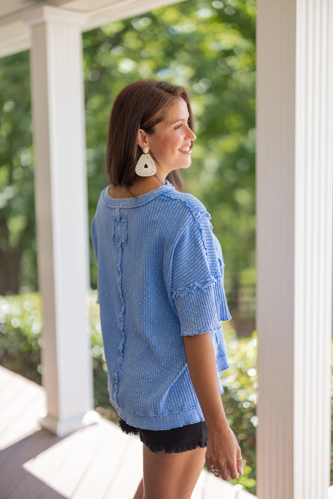 Cozy Perfection Washed Blue Top