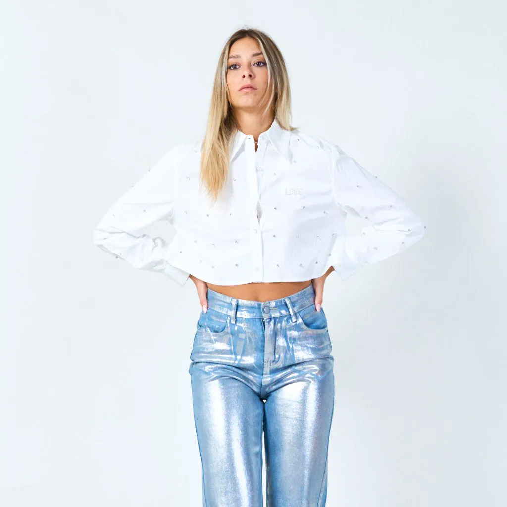 Cropped embellished shirt with "Love" detail wholesale