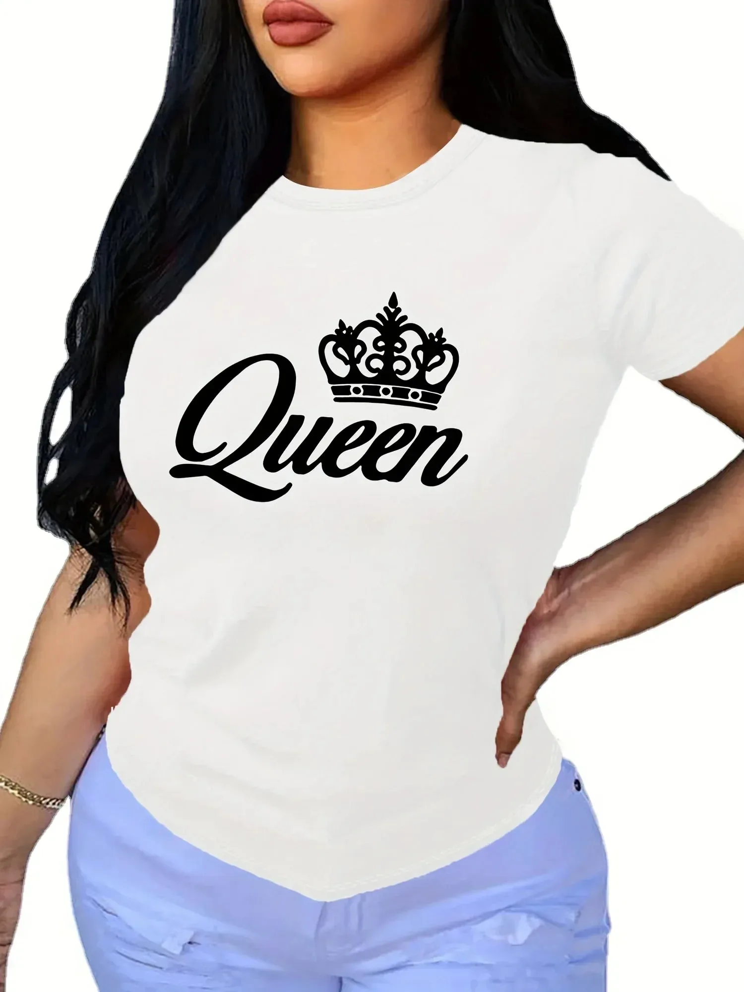 Crown Print Crew Neck Spring & Summer T-Shirt