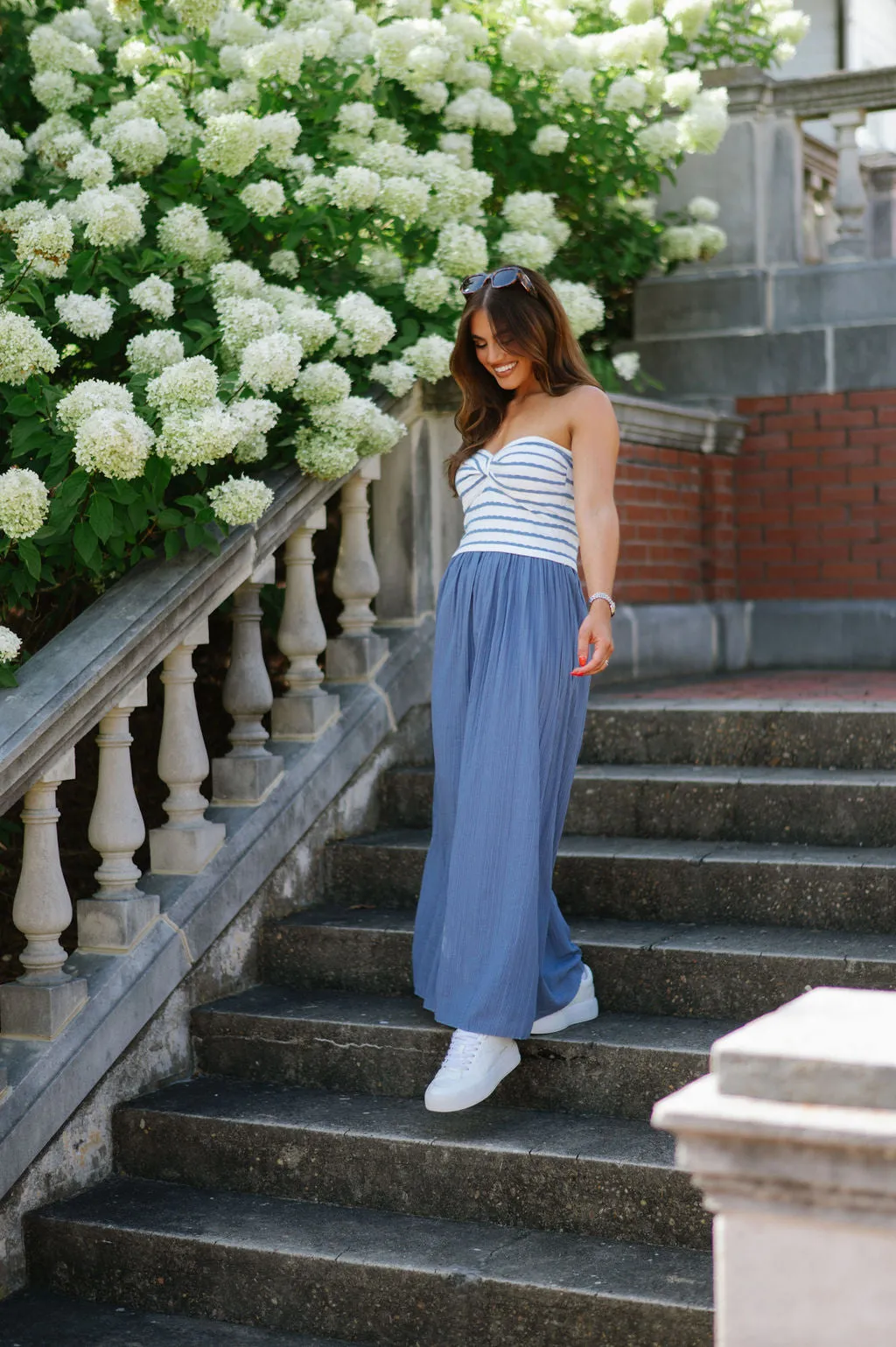 Cumberland Midi Dress-White/Blue