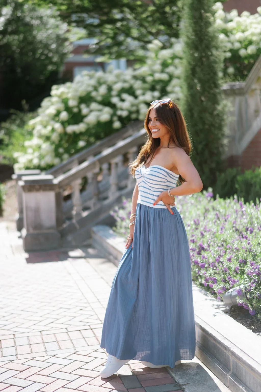 Cumberland Midi Dress-White/Blue