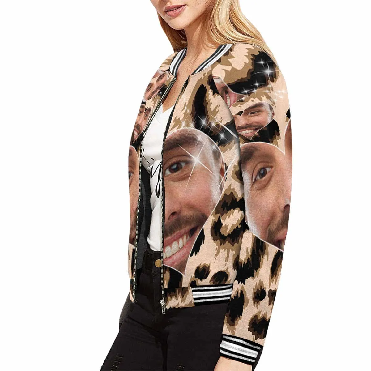 Custom Boyfriend Face Leopard Print Women's Casual Jacket