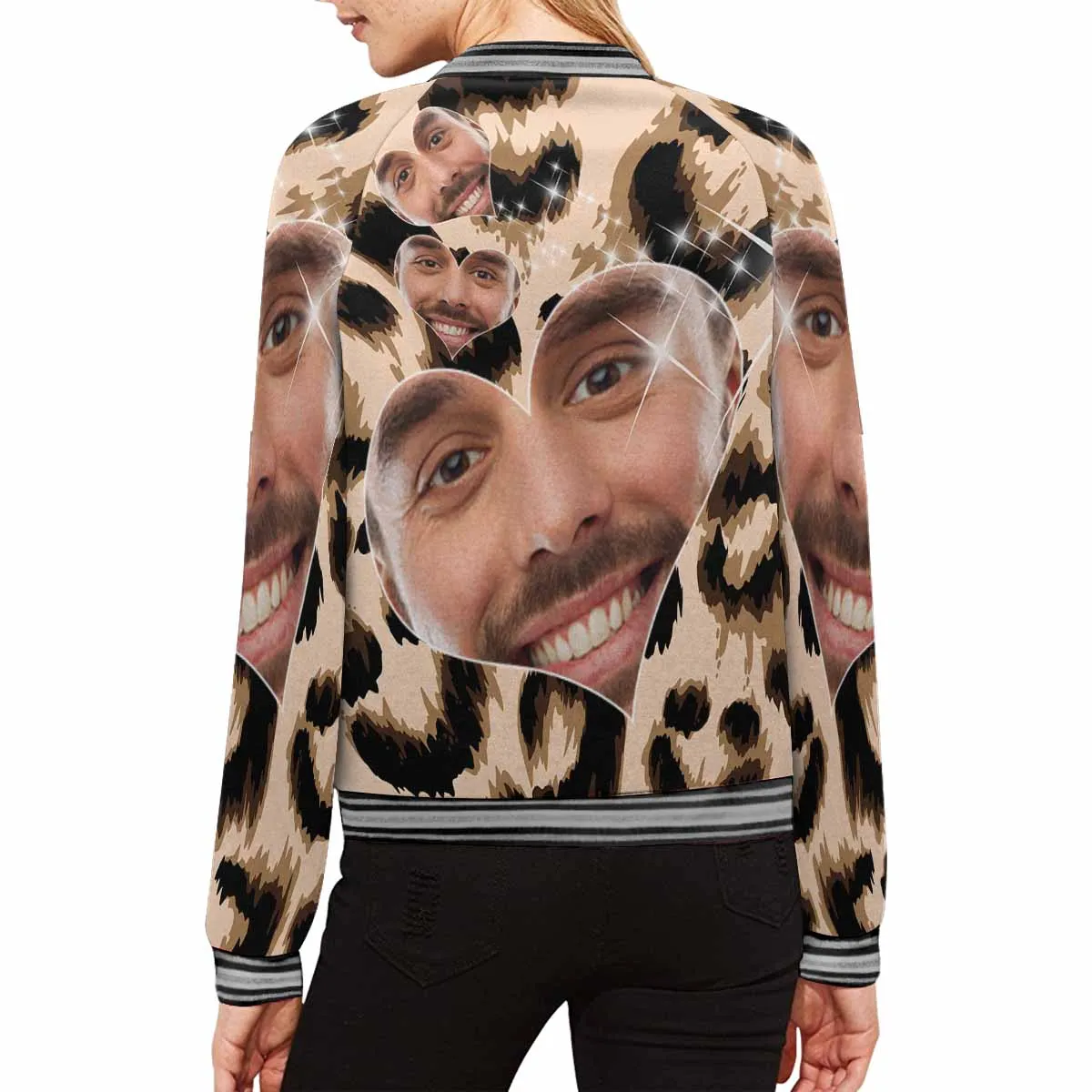 Custom Boyfriend Face Leopard Print Women's Casual Jacket