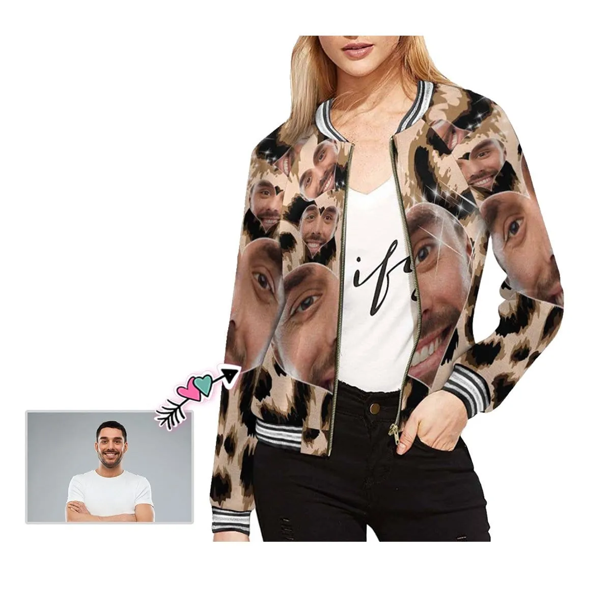 Custom Boyfriend Face Leopard Print Women's Casual Jacket