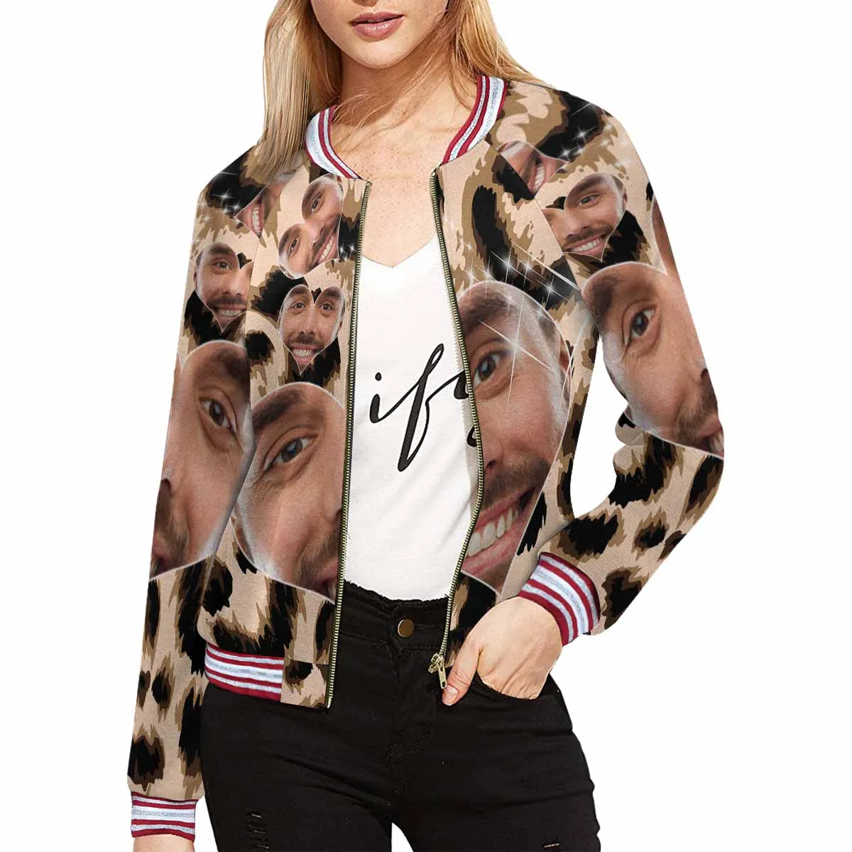 Custom Boyfriend Face Leopard Print Women's Casual Jacket