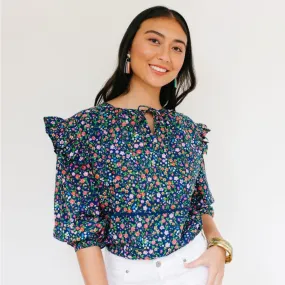 D Navy Floral Naples Top