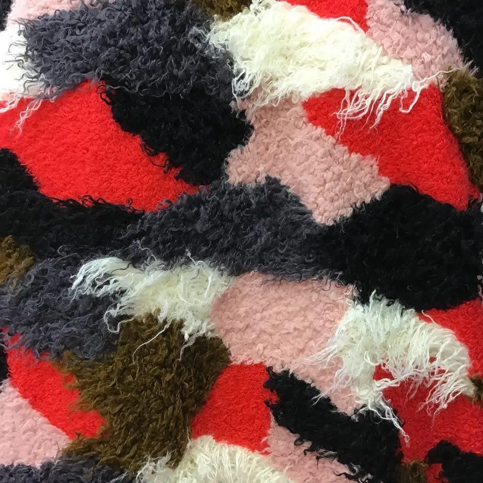 Dark Multicolor Patchwork Long Pile Faux Fur Fabric