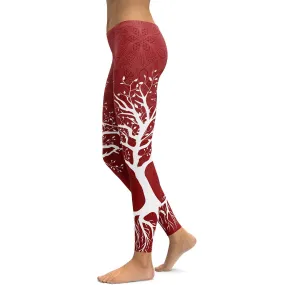 Deep Red Tree of Life Leggings