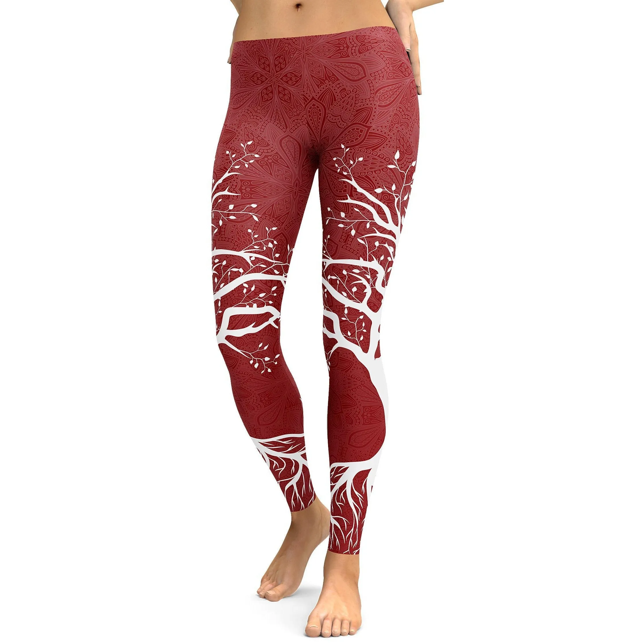 Deep Red Tree of Life Leggings