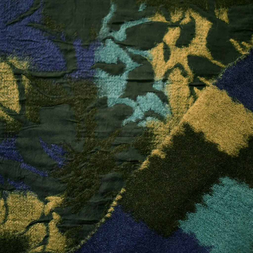 Designer Patchwork Floral Wool Coating Olive/Teal