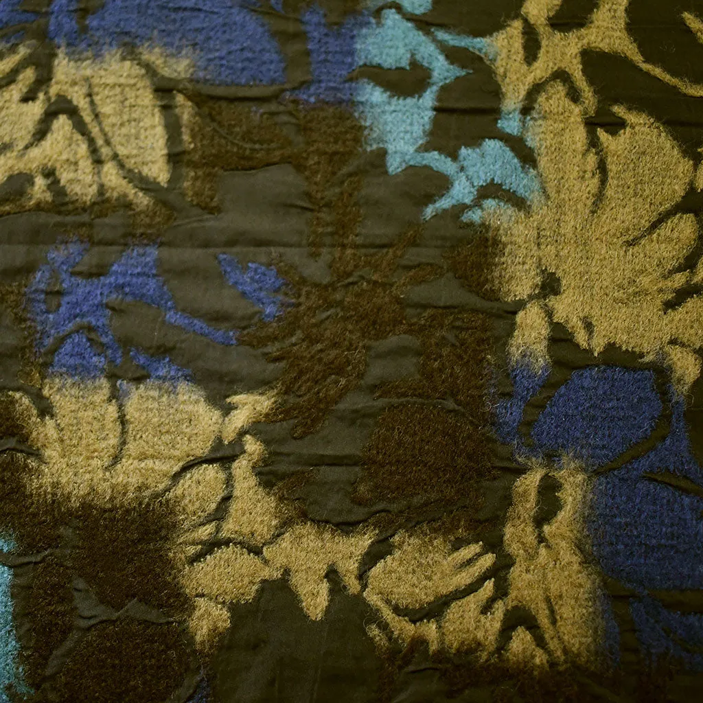 Designer Patchwork Floral Wool Coating Olive/Teal