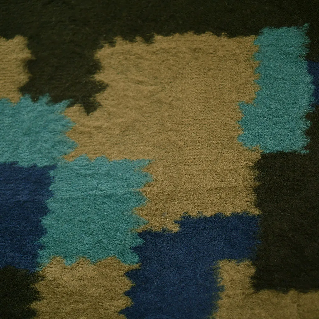 Designer Patchwork Floral Wool Coating Olive/Teal